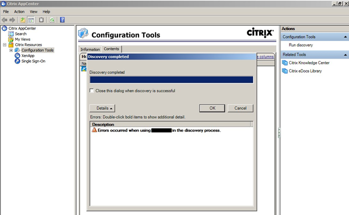 citrix appcenter discovery fails